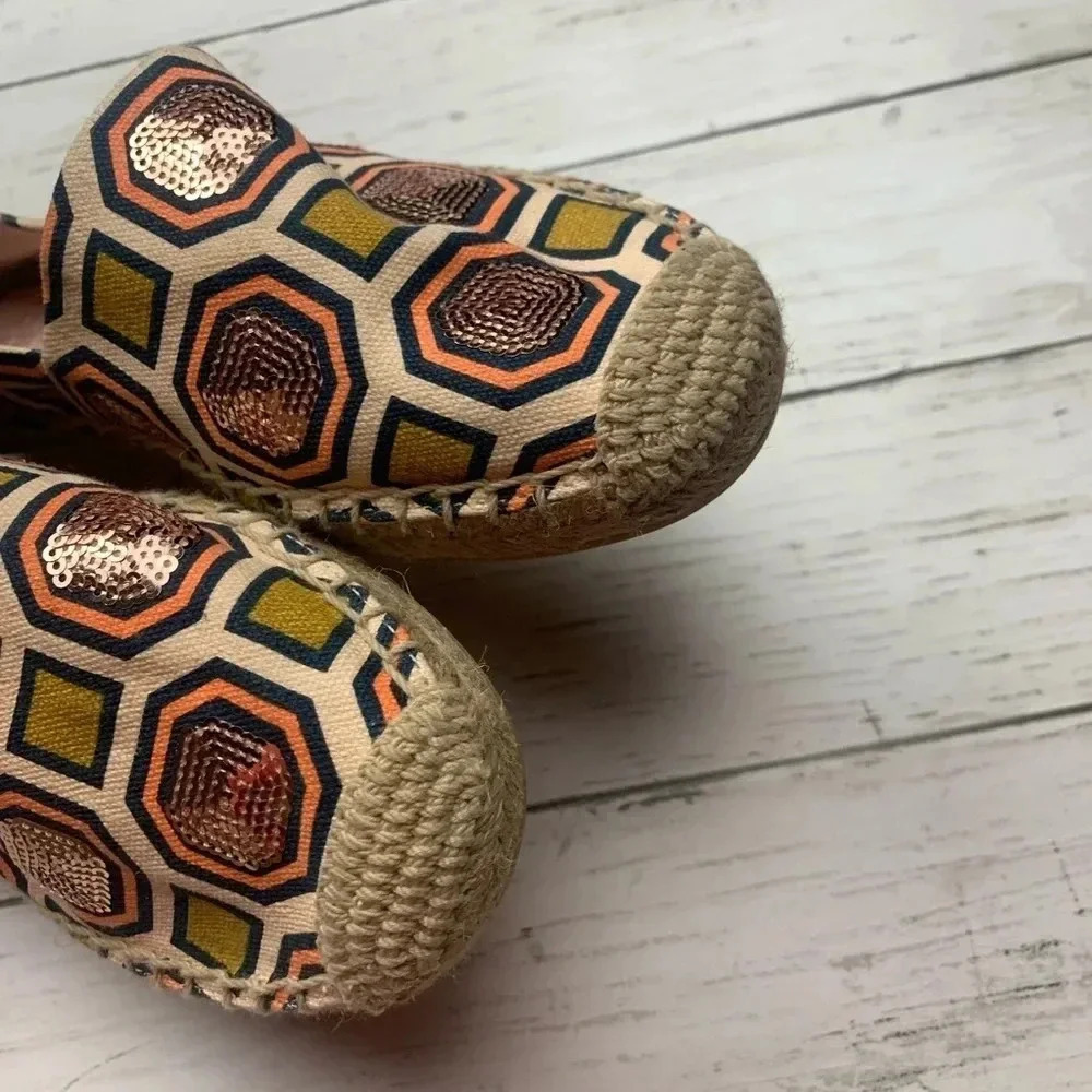 Tory Burch Cecily Sequin Embellished Espadrille 6 Flats Slip On Shoes Geometric - Picture 6 of 8